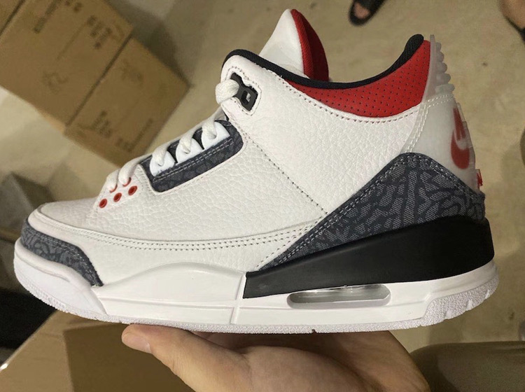 2020 Air Jordan 3 SE Denim White Black Red - Click Image to Close